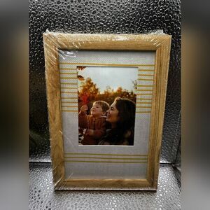 "5/$25" Linen Gold Yellow Stripe Matted Light Wood 4x6 Picture Frame